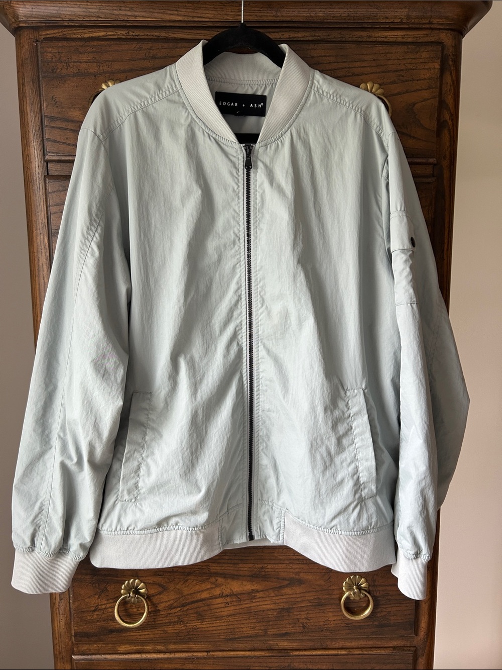EDGAR & ASH Light Gray Men's Nylon Bomber Jacket, Size L